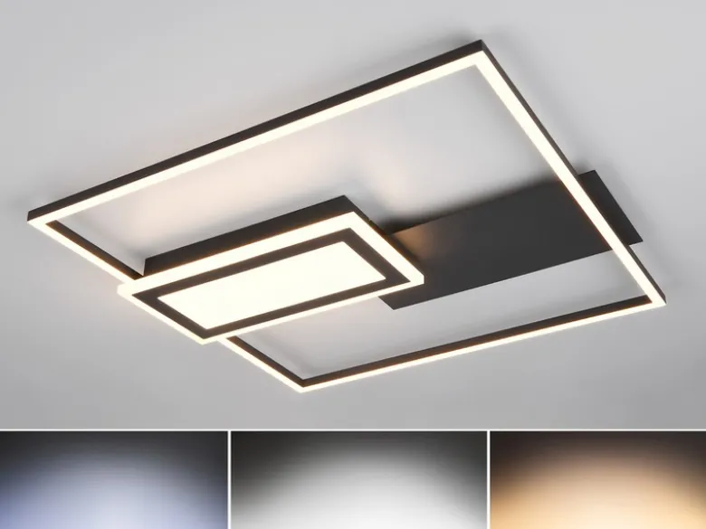 LED Deckenleuchte SPIRO mit Fernbedienung flach Schwarz, dimmbar, Breite 53cm