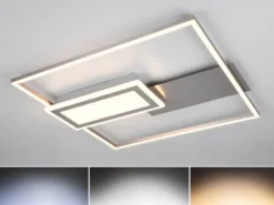 LED Deckenleuchte SPIRO mit Fernbedienung flach Silber, dimmbar, Breite 53cm