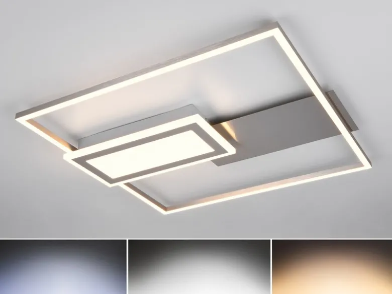 LED Deckenleuchte SPIRO mit Fernbedienung flach Silber, dimmbar, Breite 53cm