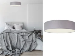 LED Deckenleuchte Stoff Grau / Abdeckung satiniert, Ø 40cm