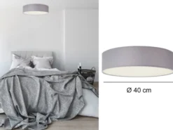 LED Deckenleuchte Stoff Grau / Abdeckung satiniert, Ø 40cm