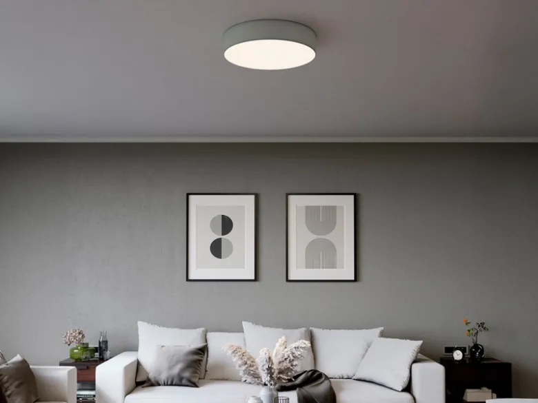 LED Deckenleuchte Stoff Grau / Abdeckung satiniert, Ø 50cm