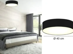 LED Deckenleuchte Stoff Schwarz / Abdeckung satiniert, Ø 40cm