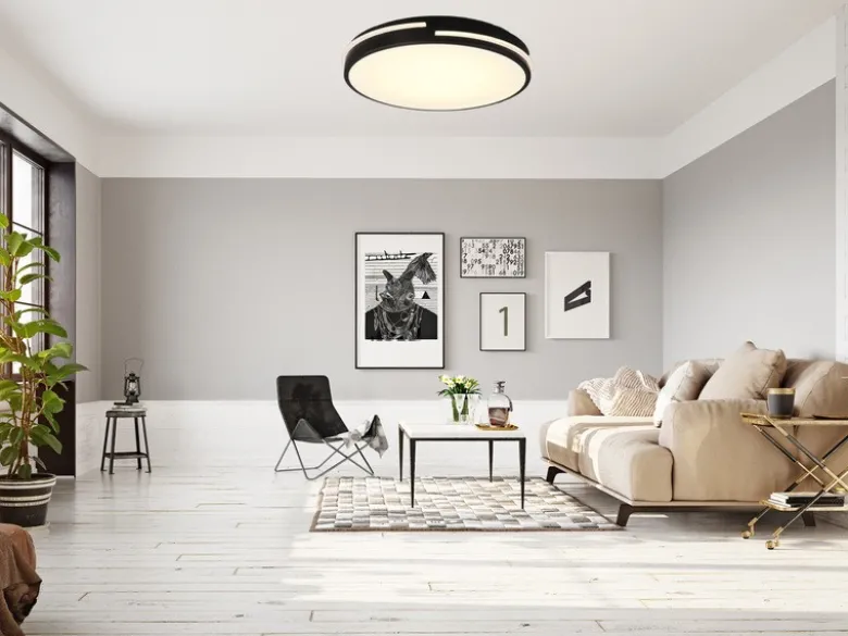 LED Deckenleuchte TACOMA Schwarz dimmbar Lichtfarbe einstellbar, Ø 40cm