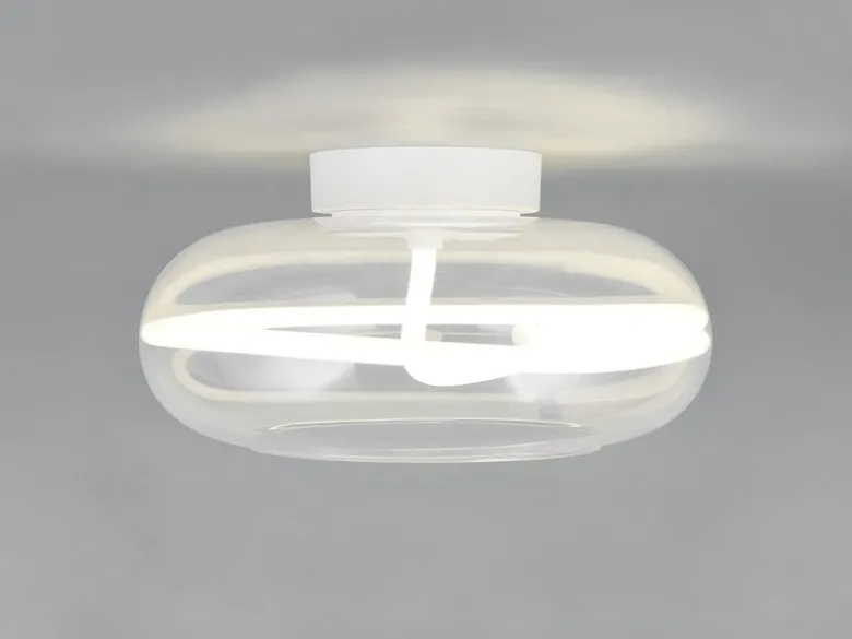 LED Deckenleuchte TARSIA dimmbar aus Metall in Weiß & Glas, rund Ø 40cm