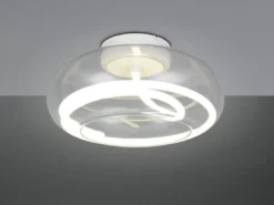 LED Deckenleuchte TARSIA dimmbar aus Metall in Weiß & Glas, rund Ø 40cm