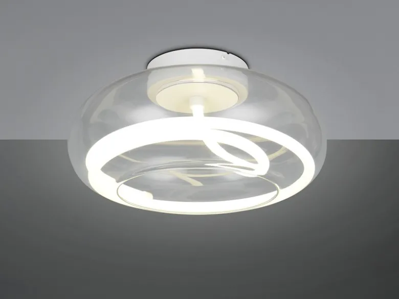 LED Deckenleuchte TARSIA dimmbar aus Metall in Weiß & Glas, rund Ø 40cm