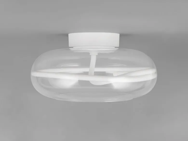 LED Deckenleuchte TARSIA dimmbar aus Metall in Weiß & Glas, rund Ø 40cm