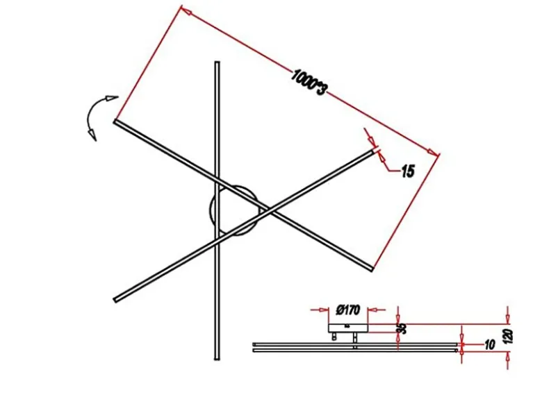 LED Deckenleuchte TIRIAC Metall Silber mit Stufen Dimmer Stäbe drehbar, B: 100cm