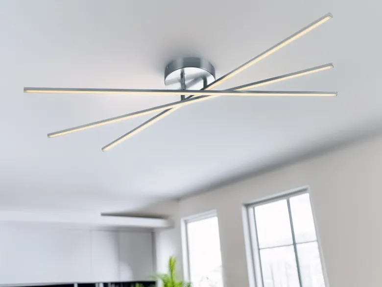LED Deckenleuchte TIRIAC Metall Silber mit Stufen Dimmer Stäbe drehbar, B: 100cm