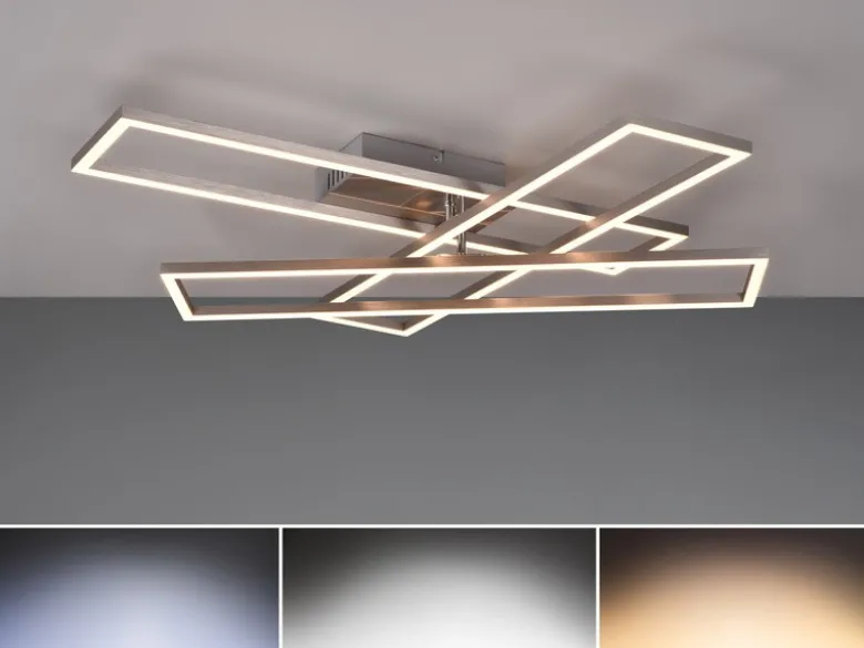 LED Deckenleuchte TWISTER Silber dimmbar Lichtfarbe einstellbar, Breite 90cm
