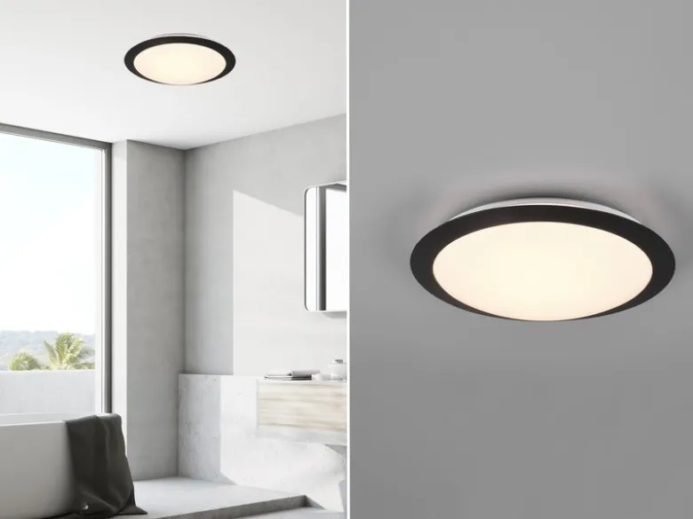 LED Deckenleuchte UMBERTO in Schwarz IP44 Badlampe, Ø 29cm
