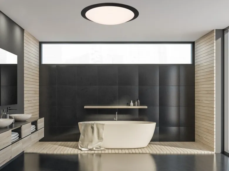 LED Deckenleuchte UMBERTO in Schwarz IP44 Badlampe, Ø 42cm