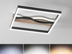 LED Deckenleuchte und Wandleuchte HAWAII in Schwarz, 3 Lichtfarben, 40x40cm