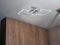 LED Deckenleuchte VENIDA eckig Chrom Weiß, Stufen Dimmer, Breite 57cm