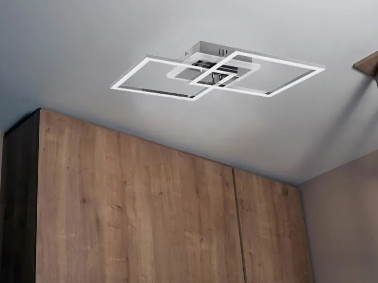 LED Deckenleuchte VENIDA eckig Chrom Weiß, Stufen Dimmer, Breite 57cm
