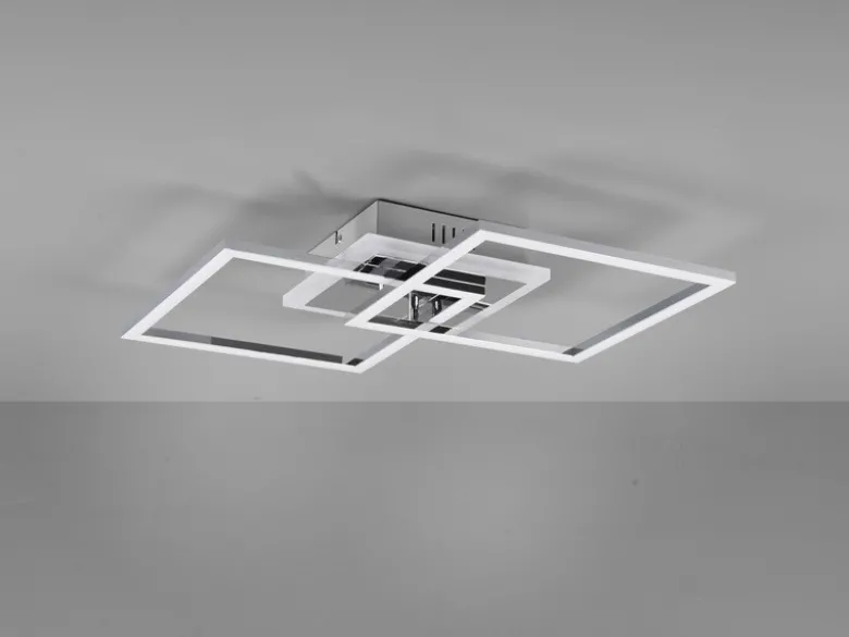 LED Deckenleuchte VENIDA eckig Chrom Weiß, Stufen Dimmer, Breite 57cm