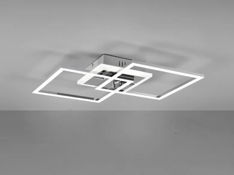LED Deckenleuchte VENIDA eckig Chrom Weiß, Stufen Dimmer, Breite 57cm