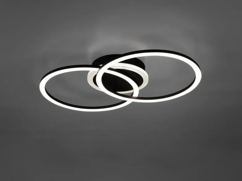 LED Deckenleuchte VENIDA 2 Ringe Schwarz, dimmbar, Breite 50cm