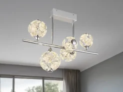LED Deckenleuchte VIRINA 5-flammig Silber mit Kristall Glaskugeln, Breite 61cm