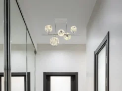 LED Deckenleuchte VIRINA 5-flammig Silber mit Kristall Glaskugeln, Breite 61cm