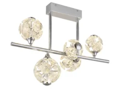LED Deckenleuchte VIRINA 5-flammig Silber mit Kristall Glaskugeln, Breite 61cm