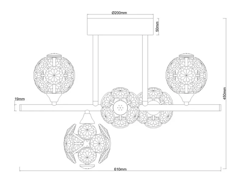 LED Deckenleuchte VIRINA 5-flammig Silber mit Kristall Glaskugeln, Breite 61cm