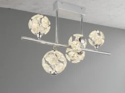 LED Deckenleuchte VIRINA 5-flammig Silber mit Kristall Glaskugeln, Breite 61cm