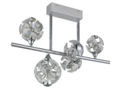 LED Deckenleuchte VIRINA 5-flammig Silber mit Kristall Glaskugeln, Breite 61cm