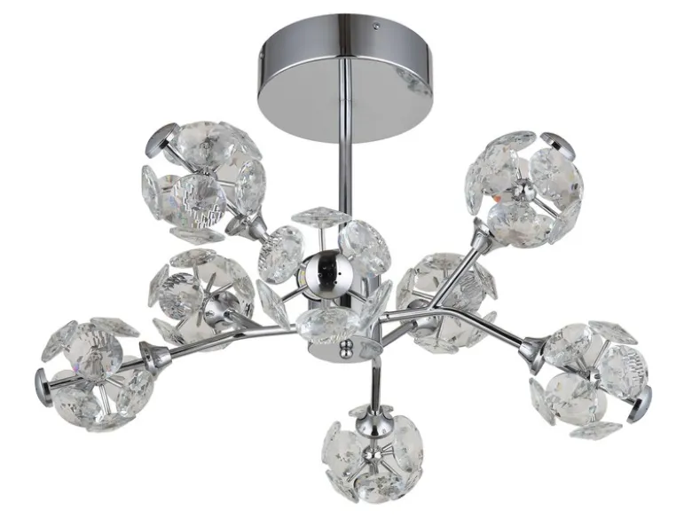 LED Deckenleuchte VIRINA 8-flammig Silber mit Kristall Glaskugeln, Ø 68cm
