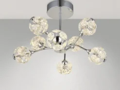 LED Deckenleuchte VIRINA 8-flammig Silber mit Kristall Glaskugeln, Ø 68cm