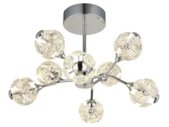 LED Deckenleuchte VIRINA 8-flammig Silber mit Kristall Glaskugeln, Ø 68cm