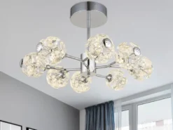 LED Deckenleuchte VIRINA 8-flammig Silber mit Kristall Glaskugeln, Ø 68cm