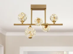 LED Deckenleuchte VIRINA 5-flammig Gold mit Kristall Glaskugeln, Breite 61cm