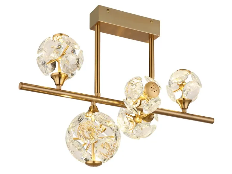 LED Deckenleuchte VIRINA 5-flammig Gold mit Kristall Glaskugeln, Breite 61cm