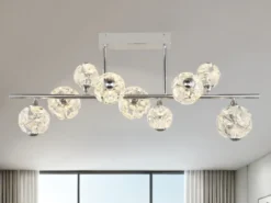LED Deckenleuchte VIRINA 9-flammig Silber mit Kristall Glaskugeln, Breite 101cm