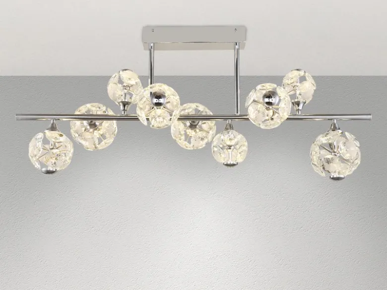 LED Deckenleuchte VIRINA 9-flammig Silber mit Kristall Glaskugeln, Breite 101cm