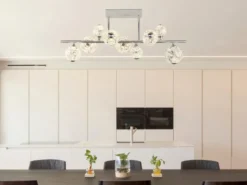 LED Deckenleuchte VIRINA 9-flammig Silber mit Kristall Glaskugeln, Breite 101cm