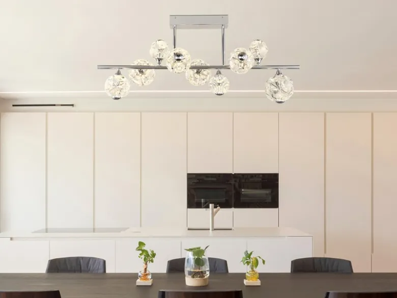 LED Deckenleuchte VIRINA 9-flammig Silber mit Kristall Glaskugeln, Breite 101cm
