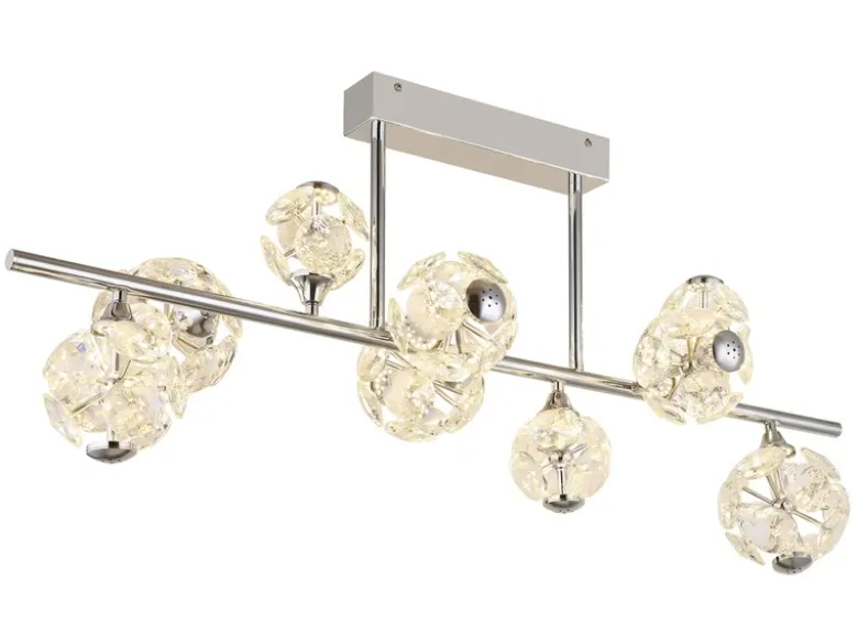 LED Deckenleuchte VIRINA 9-flammig Silber mit Kristall Glaskugeln, Breite 101cm