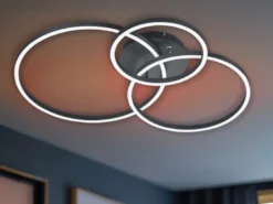 LED Deckenleuchte WINONA 3 Ringe Schwarz,dimmbar mit Fernbedienung Breite 78cm