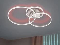 LED Deckenleuchte WINONA 3 Ringe Silber, dimmbar mit Fernbedienung Breite 78cm