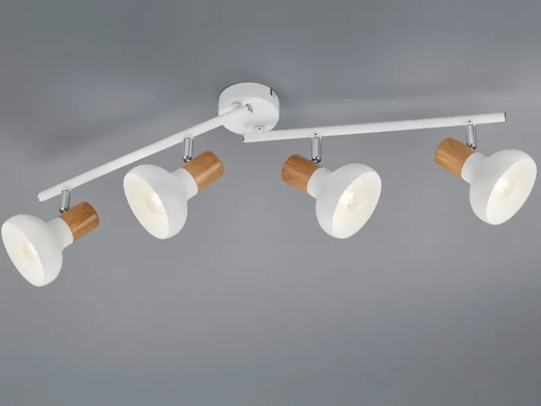 LED Deckenstrahler aus Metall in Weiß & Holzoptik, Breite 71cm