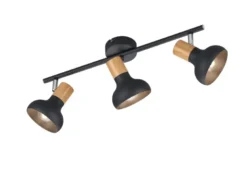 LED Deckenstrahler aus Metall in Schwarz & Holzoptik, Breite 47cm