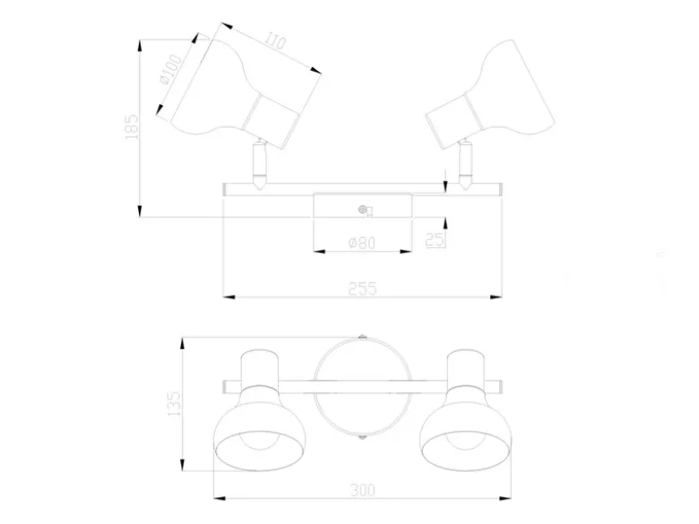 LED Deckenstrahler aus Metall in Weiß & Holzoptik, Breite 30cm