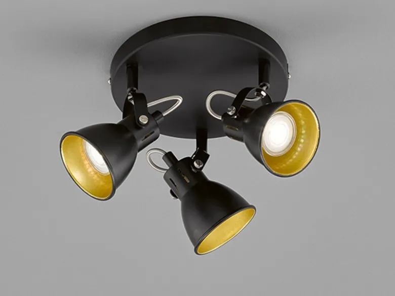 LED Deckenstrahler BOBBY 3-flammig rund Schwarz Gold, Ø 20cm