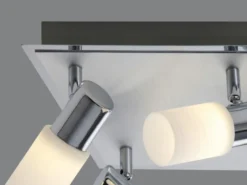 LED Deckenstrahler CLAPTON 4-flammig, Silber mit Glasschirmen, Breite 31cm