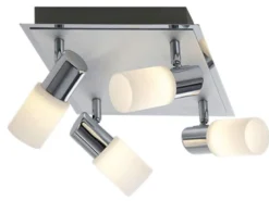 LED Deckenstrahler CLAPTON 4-flammig, Silber mit Glasschirmen, Breite 31cm