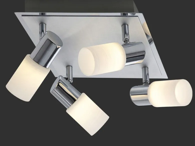 LED Deckenstrahler CLAPTON 4-flammig, Silber mit Glasschirmen, Breite 31cm