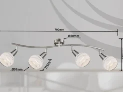 LED Deckenstrahler ELLIOTT 4-flammig, Glasschirme satiniert, Breite 70cm